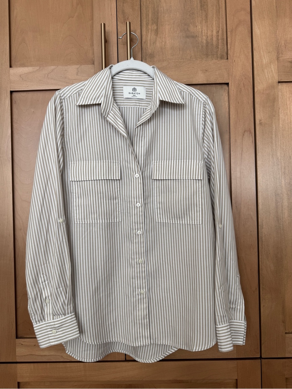 Babaton Beige & White Striped Button-Down Shirt
